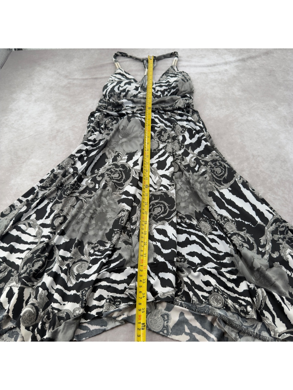 Vintage Y2K Zebra Animal Print Paisley Halter Asymmetrical Midi Dress S - Picture 9 of 9